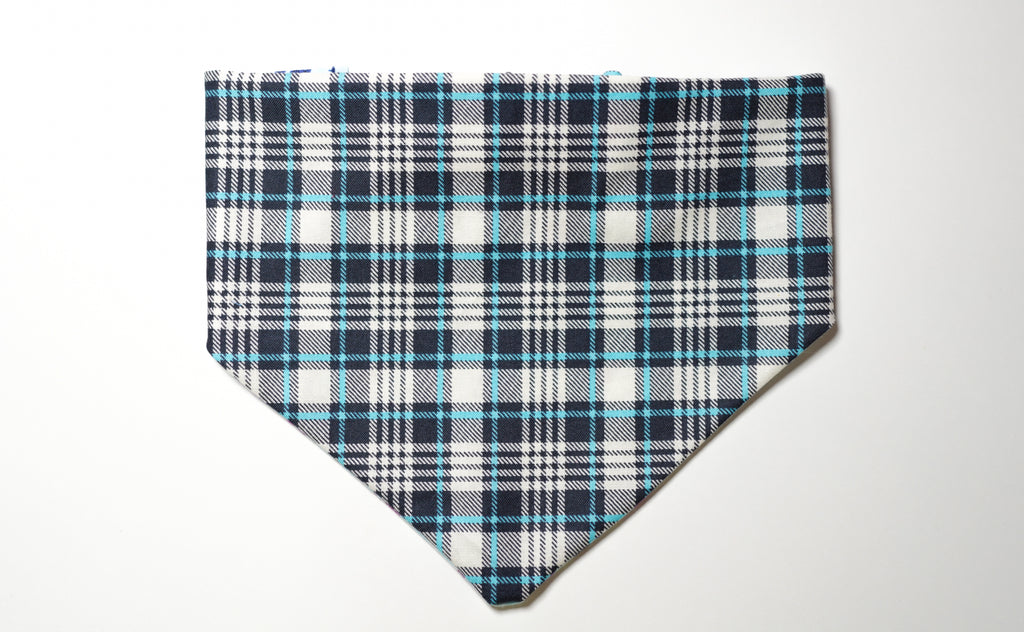 Blue Plaid/Light Blue Paws Doggy Bandana