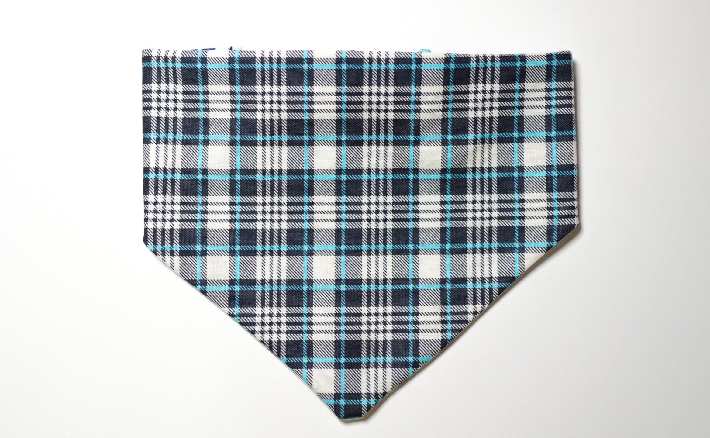 Blue Plaid/Light Blue Paws Doggy Bandana