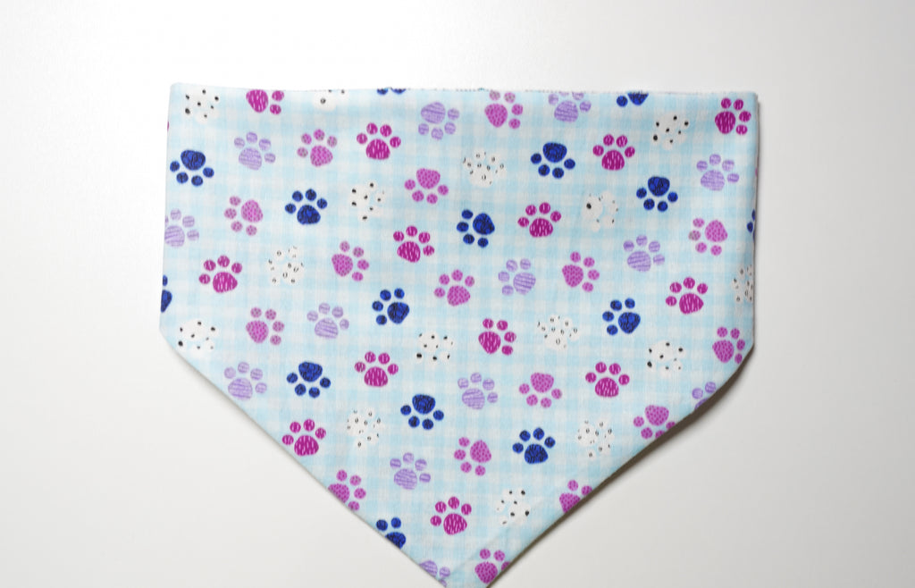Blue Plaid/Light Blue Paws Doggy Bandana