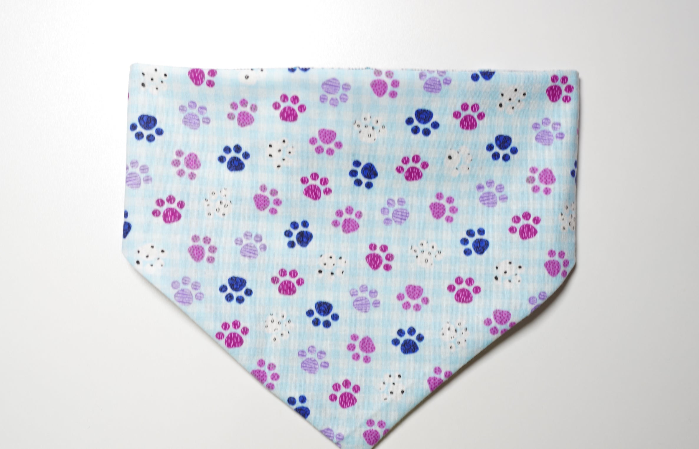 Blue Plaid/Light Blue Paws Doggy Bandana